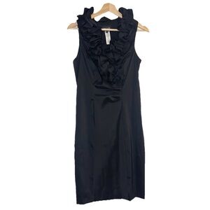 Xscape Ruffle Sleeveless Satin Black Sheath Cocktail Dress Sz 10
